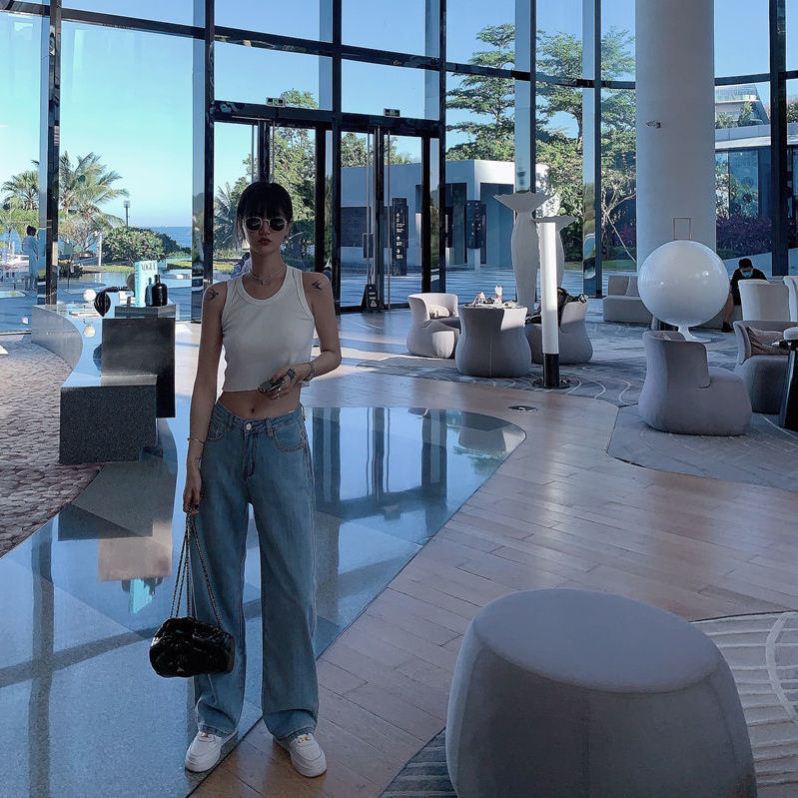 Quần Baggy Jean Ống Suông Lưng Cao