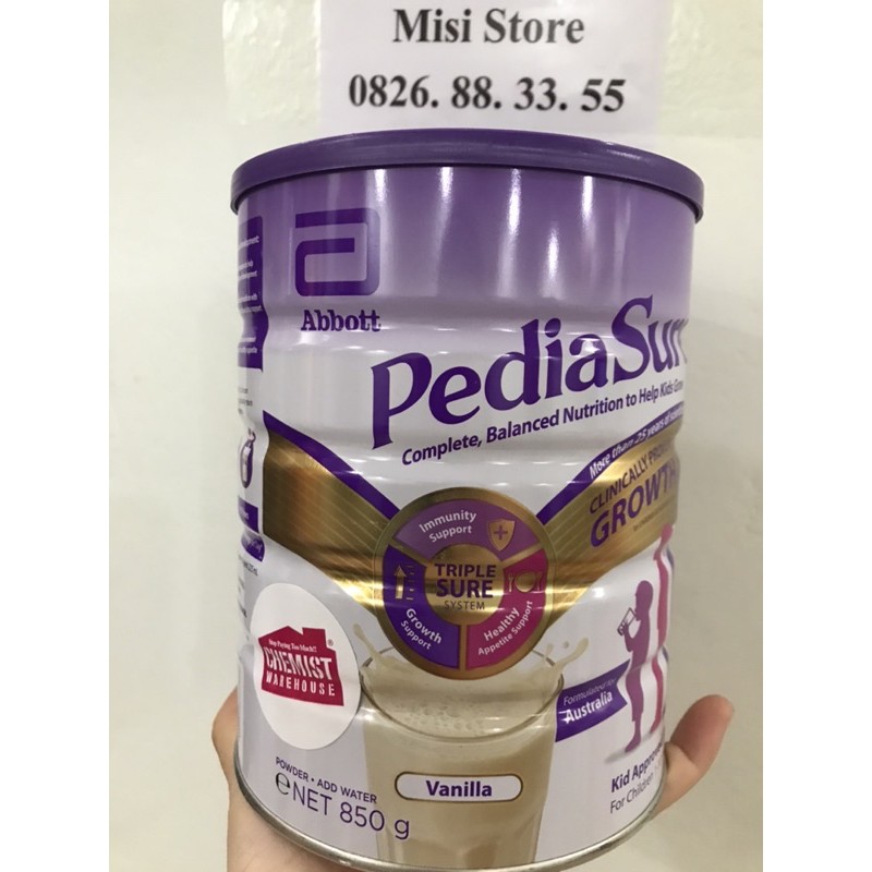 Sữa bột Pediasure Úc 850g ( Pediasure Lắp Tím - hàng Úc - đủ bill- bay airline)
