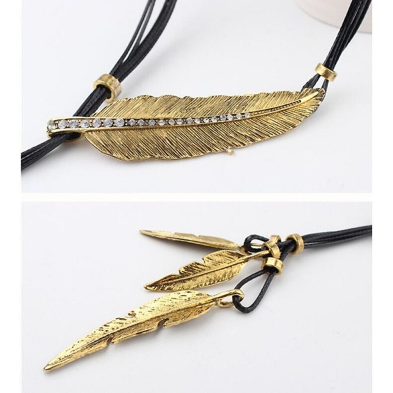 Vòng cổ Nhiều Lớp Bằng Thép Không Gỉ Mặt Hình Lá Cây Và Lông Vũ Thời Trang Cho Nữ