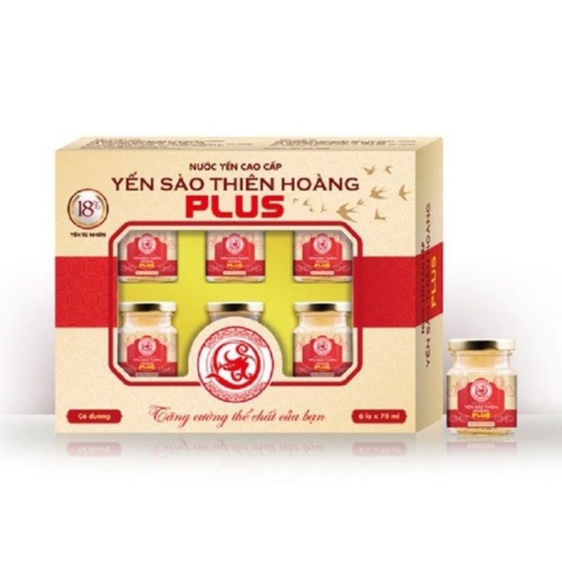 Hộp Yến sào Thiên Hoàng Plus 18% tổ yến cao cấp, 70ml x 6 lọ