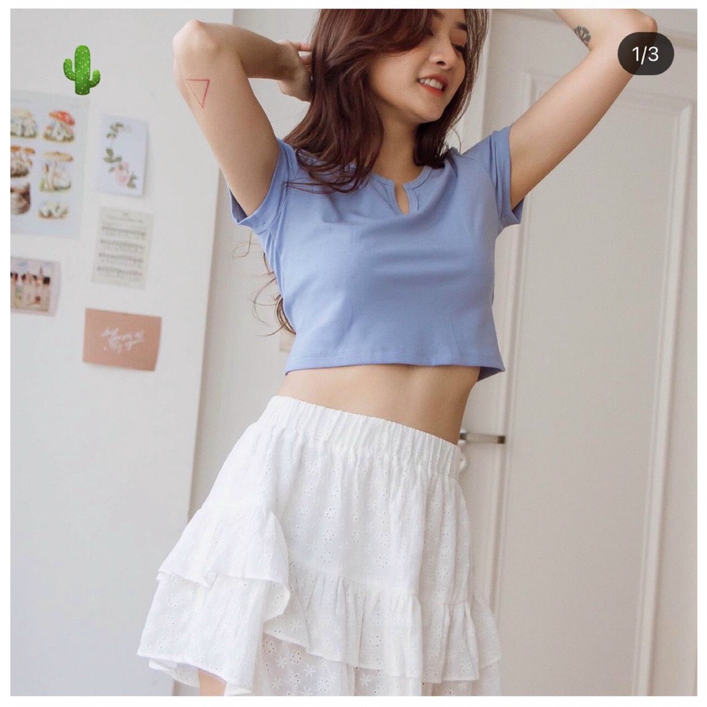 Áo kiểu croptop cổ núm trơn cực xinh , chất thun bozip mềm mịn