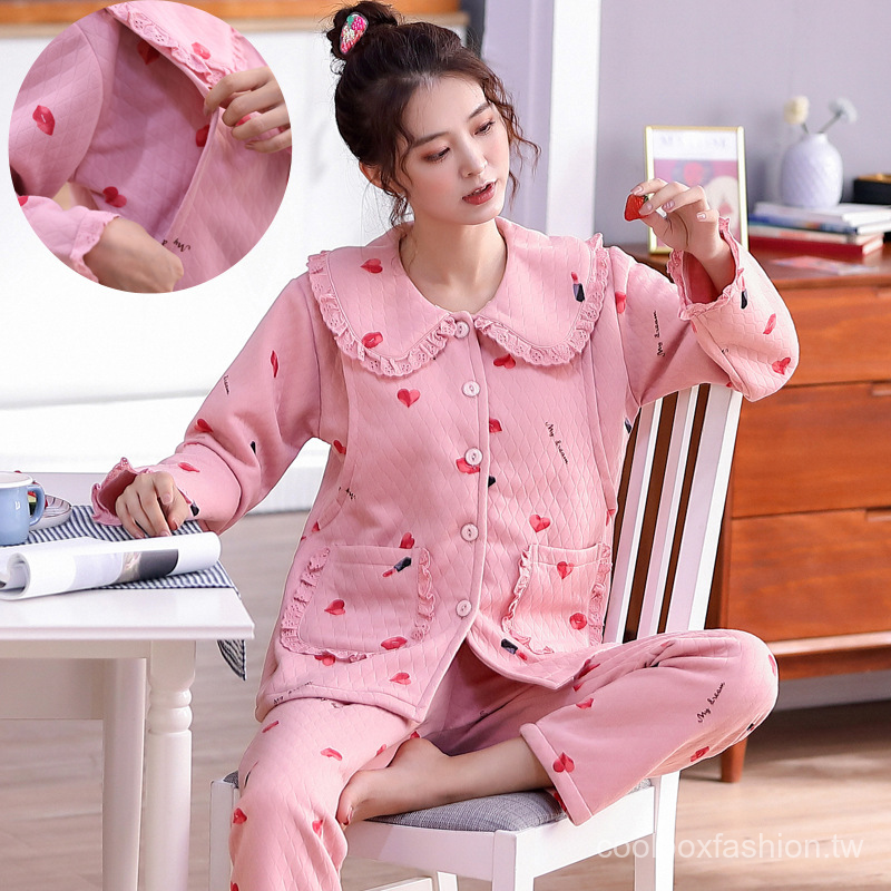 Bộ Đồ Ngủ Vải Cotton Dày Ấm Áp Thời Trang Mùa Đông Cho Mẹ Bầu