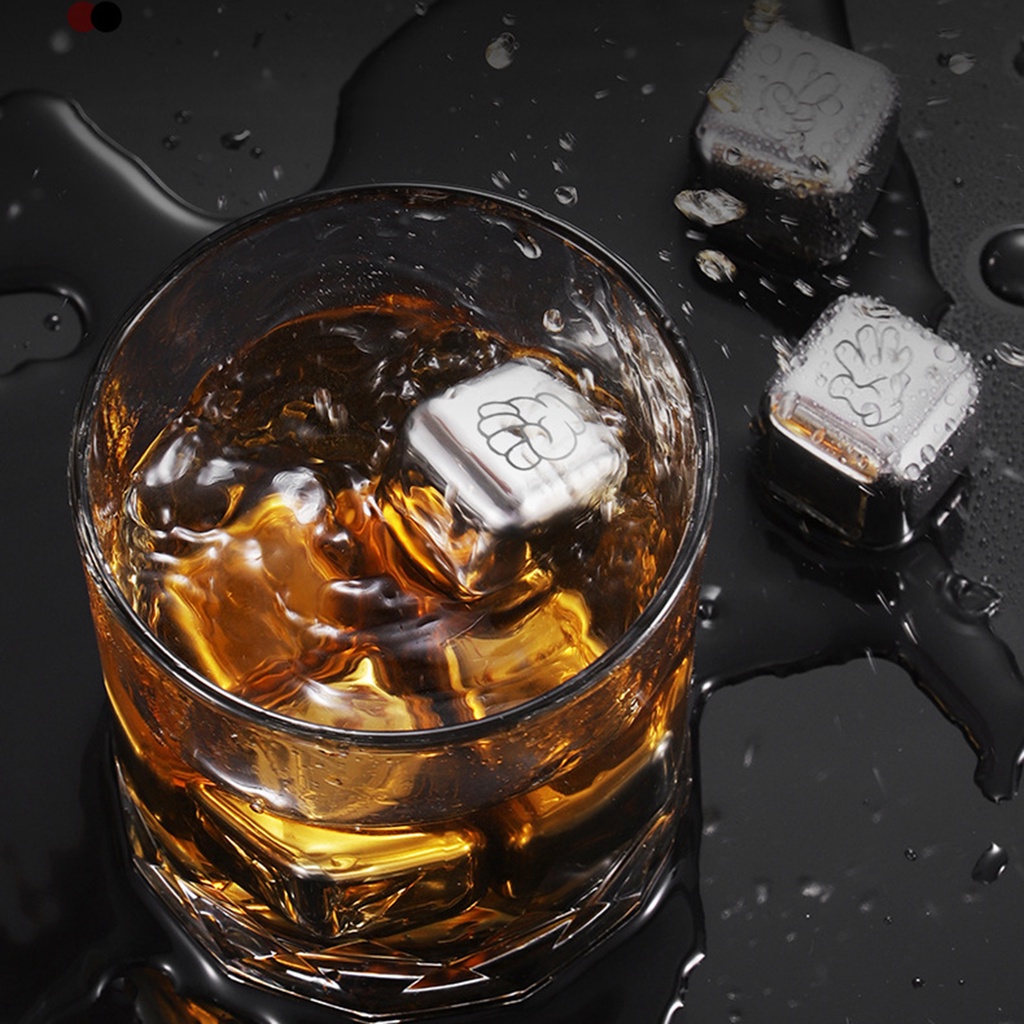 <biuboom> 1 Set Ice Cubes Anti-deformation Reusable Stainless Steel Quick Cooling Whiskey Chilling Stones for Bar