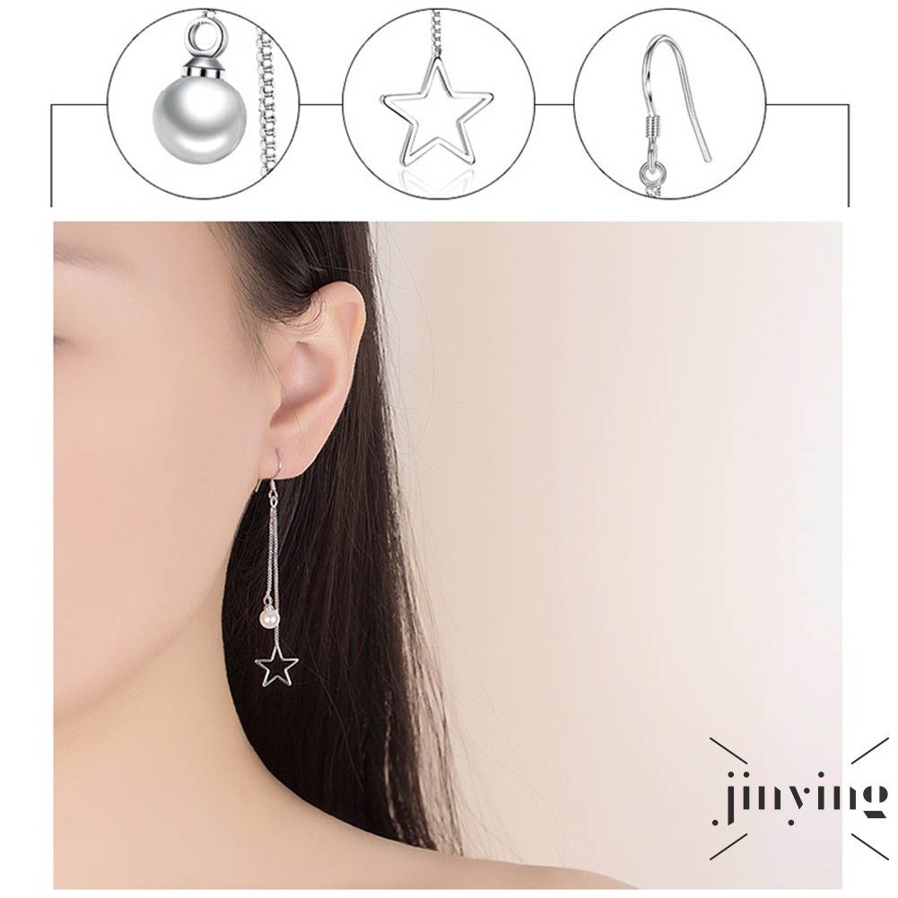 GETNOIVAS Hoa tai mạ bạc dáng dài hình ngôi sao xinh xắn cho nữ