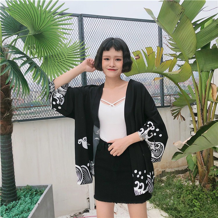 Áo Khoác Kimono Dáng Rộng In Hình Đám Mây Số 10 Dễ Thương