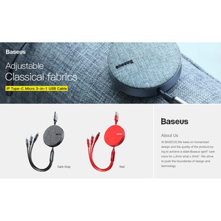 Cáp sạc 3 cổng type c, micro usb, lightning 3.5a dài 1.2m hãng baseus