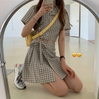 Đầm Sơmi Hở Eo Sọc Caro Xinh