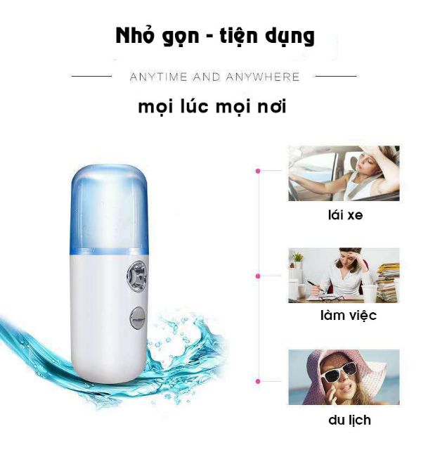 [Có 2 màu trắng, hồng] Máy phun sương nano mini xông hơi cầm tay tạo độ ẩm cho mặt (tặng kèm mút rửa mặt)