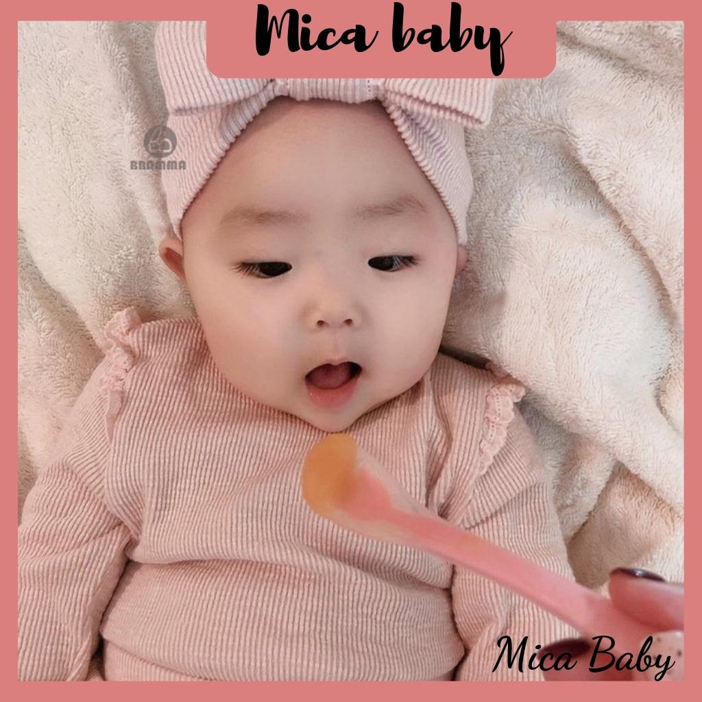 Bộ quần áo kèm turban nơ cao cấp chất cotton Bbamma cho bé gái Mica baby QA10