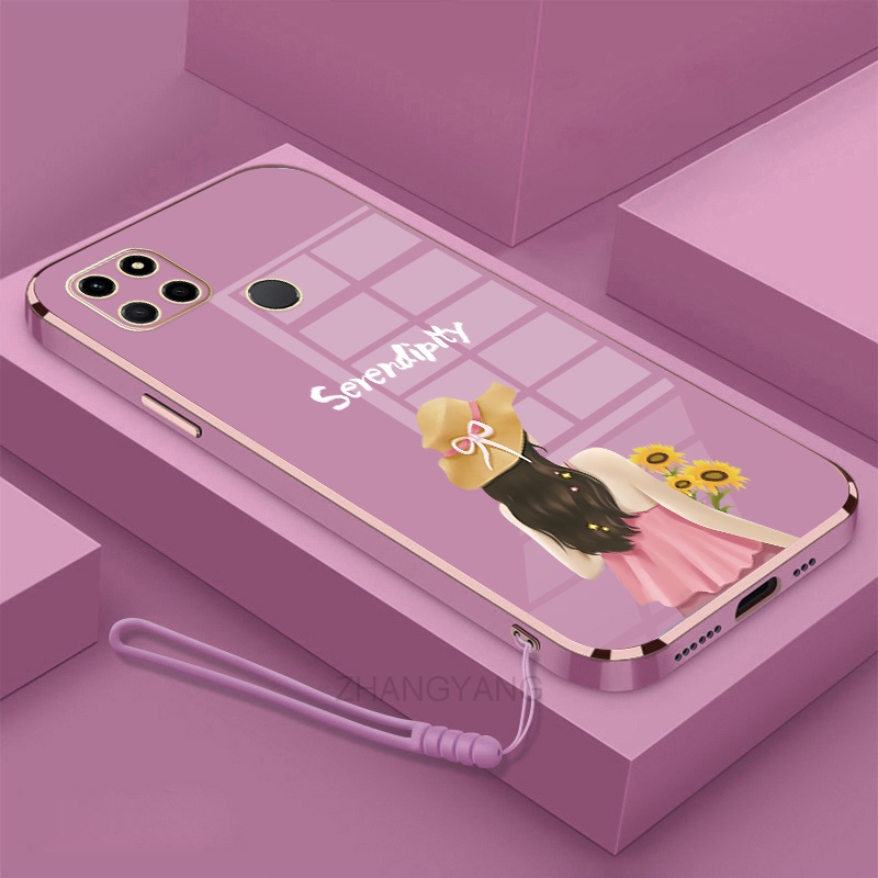 ốp lưng Realme c21y c25y c21 Ốp Điện Thoại TPU Silicon Viền Mạ Màu Hình Cô Gái Xinh Đẹp Cho Realme c21y c25y c21