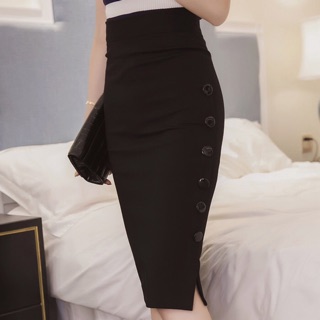 Chân váy big size thun bút chì dáng dài nút đen size 65-90kg