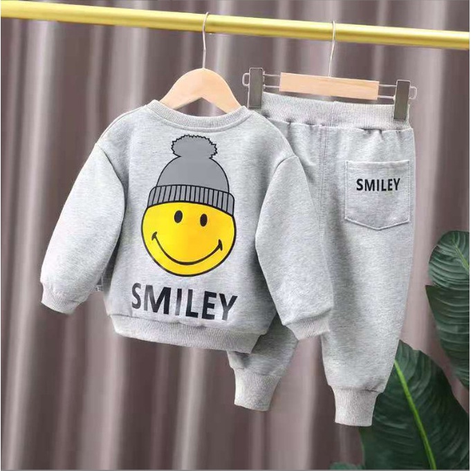 (Quảng Châu-Hàng Mới Về) Bộ quần áo nỉ thu đông SMILEY Cá Tính Hàng Đẹp cho bé từ 3-8 tuổi (9-26kg) Chất da cá.(MB.Q043)