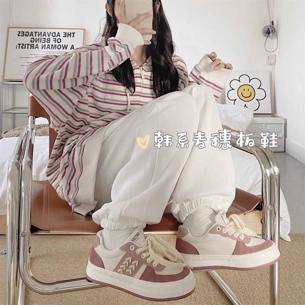 CÓ SẴN HÀNG CAO CẤP CÓ LOGO - Giày thể thao SNEAKER ulzzang dây giày tạo kiểu cột nơ đế viền nâu đế bánh mì êm chân