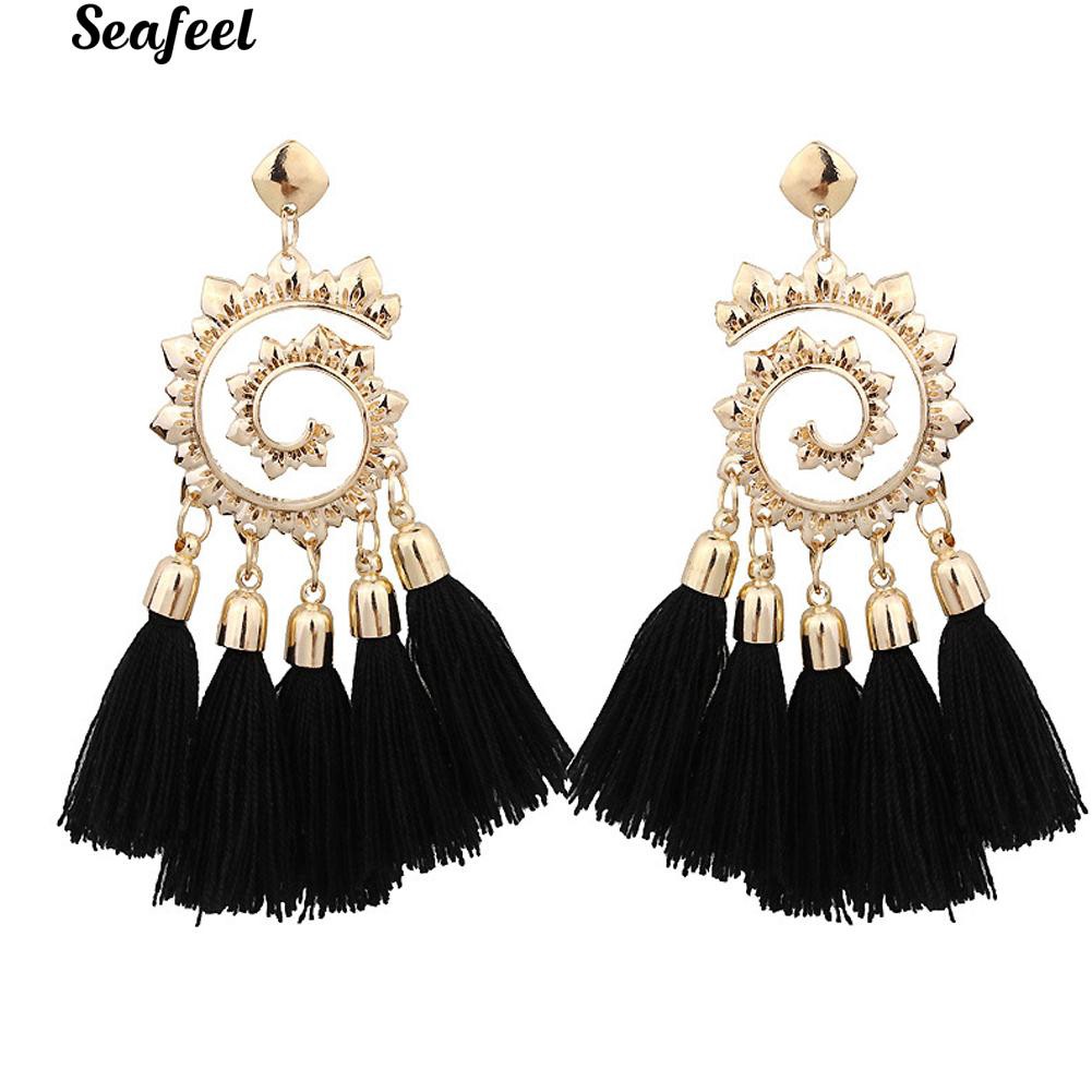 Khuyên tai nữ trang dáng dài đính đá pha lê phong cách Bohemian