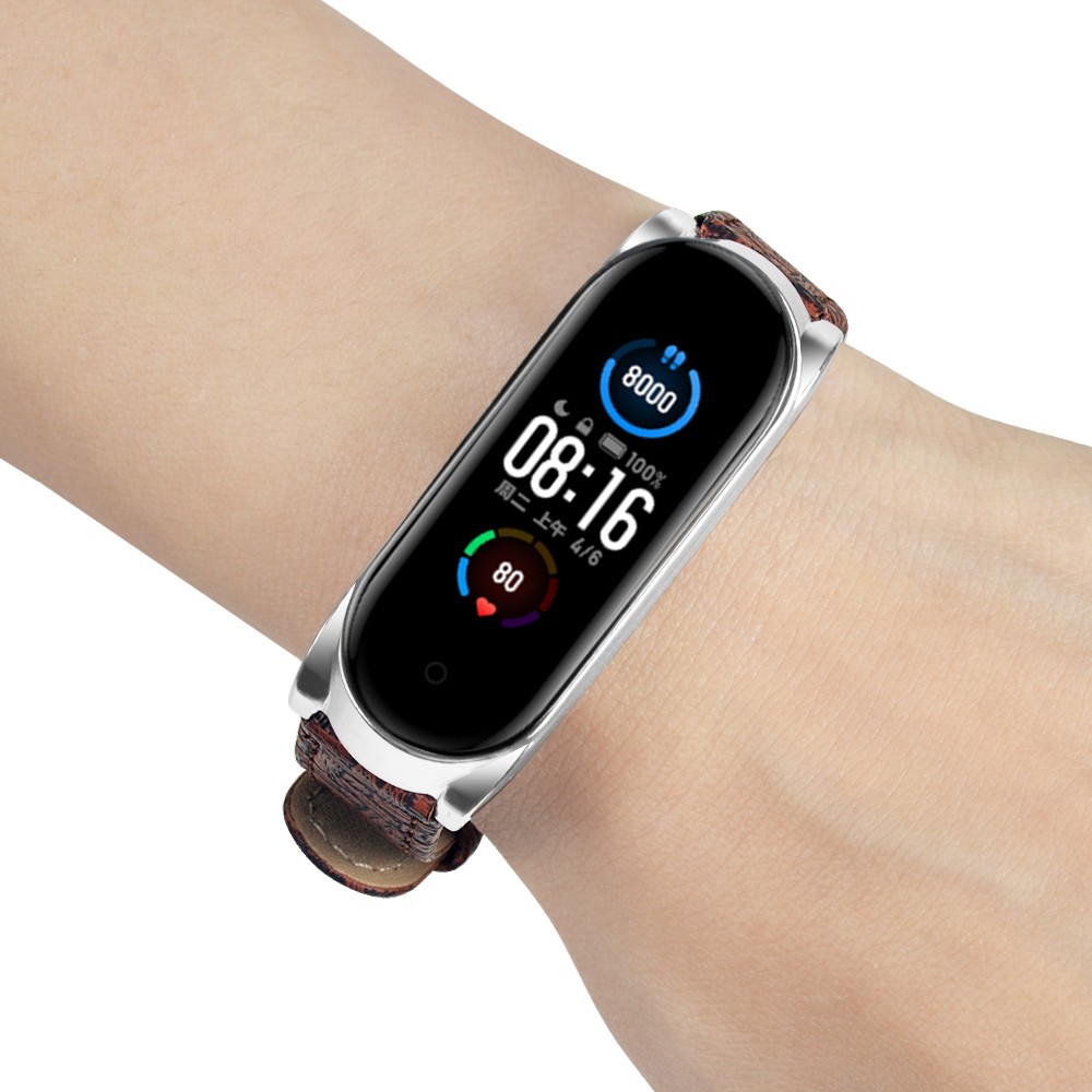 Dây Đeo Thay Thế Chất Liệu Da + Khung Kim Loại Cho Mi Band 7 6 5 NFC Xiaomi Mi Band 3 4