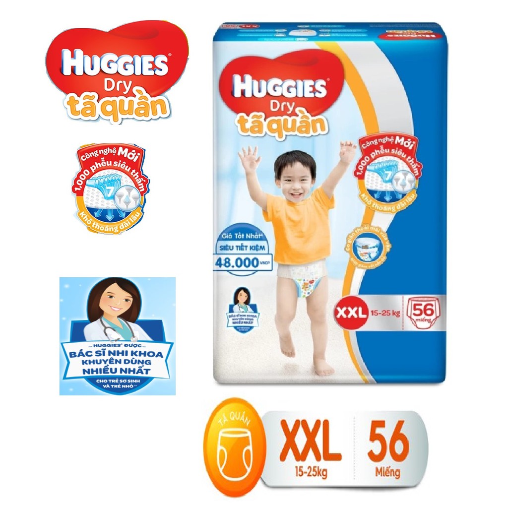 TÃ QUẦN HUGGIES MẪU MỚI LOGO ĐỎ XXL56 MIẾNG --- DÀNH CHO BÉ 15-25KG