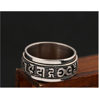 [ẢNH THẬT] Nhẫn bạc thái thủ công nhẫn xoay khắc chú bình an A Mo Ni cho nam và nữ ảnh thật phía sau