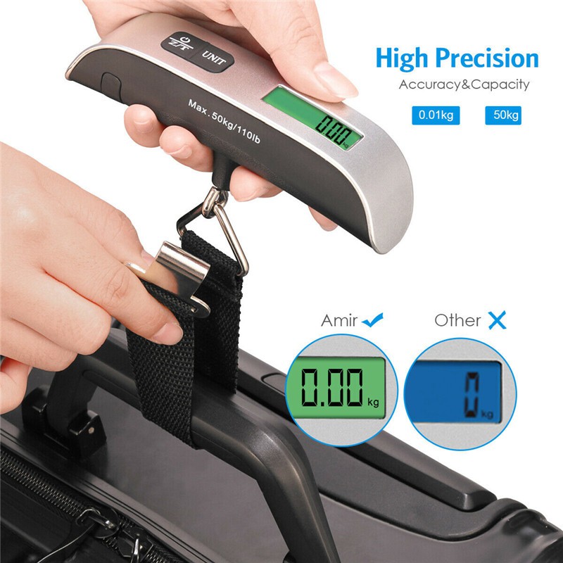 Cân Hành Lý Điện Tử Màn Hình LCD 110lb/50kg Có Đèn Nền Tiện Dụng