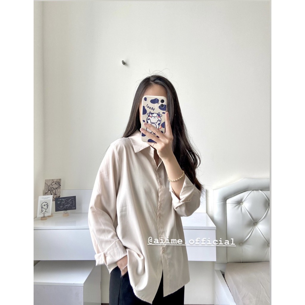 Áo Sơ Mi Nữ Form Rộng Chất Đũi Màu Trắng Đen Dài Tay Ulzzang Cao Cấp | BigBuy360 - bigbuy360.vn