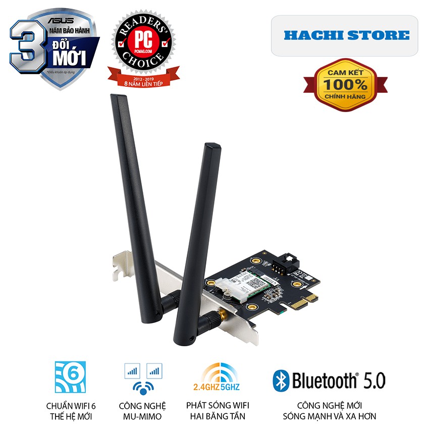 Card Mạng Wifi 6 chuẩn PCI-e 2 băng tần tốc độ 3000 Mbps Asus -PCE-AX3000  - Hàng phân phối Chính Hãng