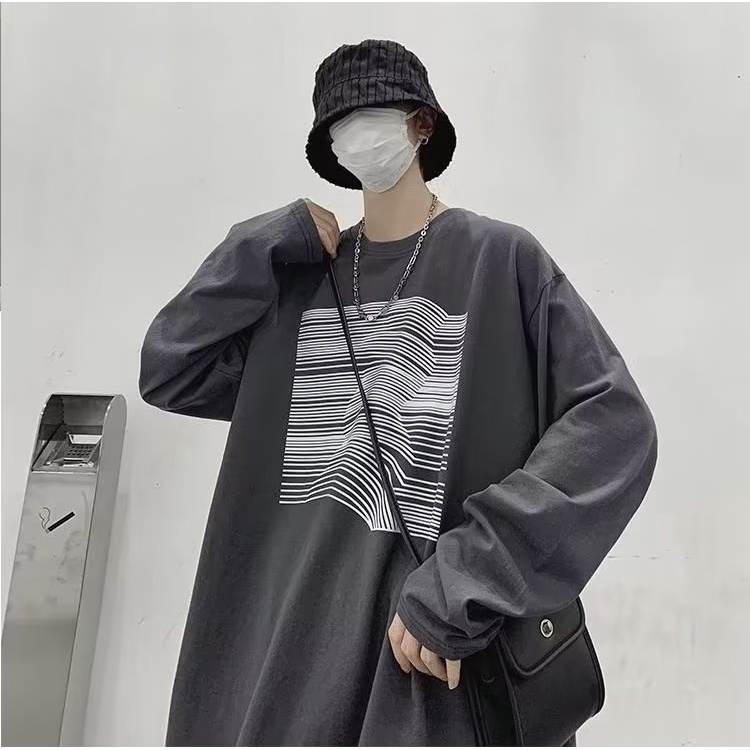 Áo Thun Tay Dài Dáng Rộng In Chữ Phong Cách Hip Hop Đường Phố Hàn Quốc Thời Trang Cho Nam size M-5XL