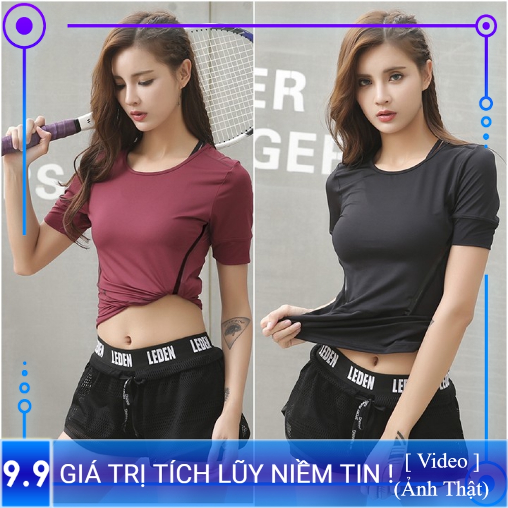 Áo tập Gym, Yoga, aerobic nữ Áo thun ngắn tay cổ tròn trẻ trung, phối viền 2 bên nổi bật AP013