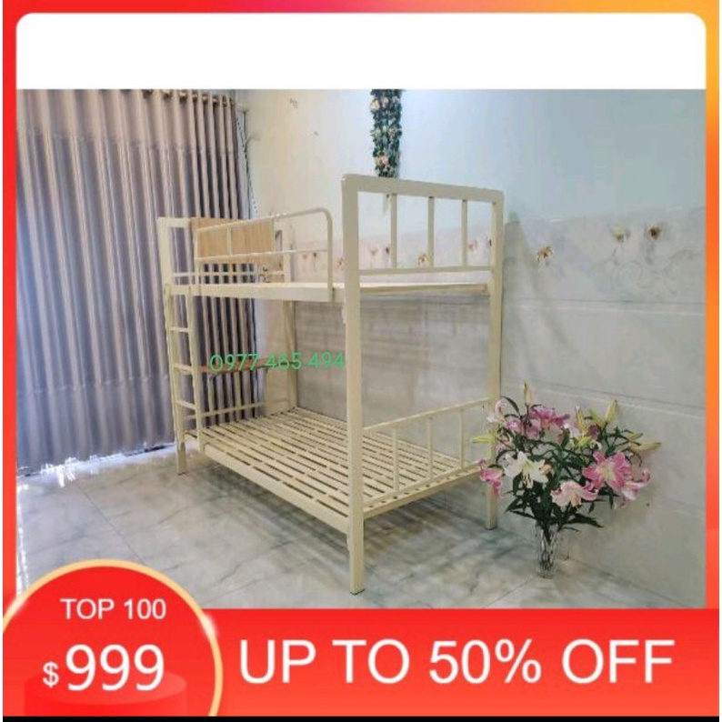 giường sắt 2 tầng kích thước 80x2m cao 1m7 màu kem miễn phí vận chuyển TPHCM