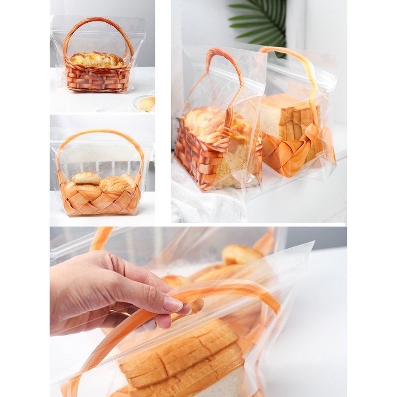 Túi zip hình giỏ mây đựng bánh kẹo (10 túi)