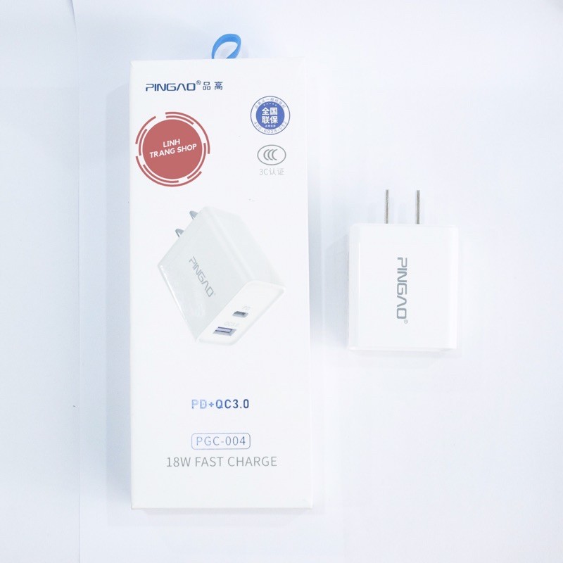 Củ Sạc Nhanh 2 Cổng USB &amp; Type C Pingao - Sạc Nhanh - Tiện Lợi (BH 12 Tháng)