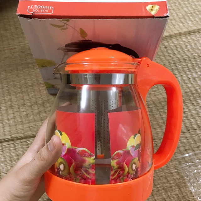 Bình lọc trà thủy tinh chịu nhiệt nắp bật có lõi lọc inox 304 mã S92 (700 - 900 - 1250 ml) PGL