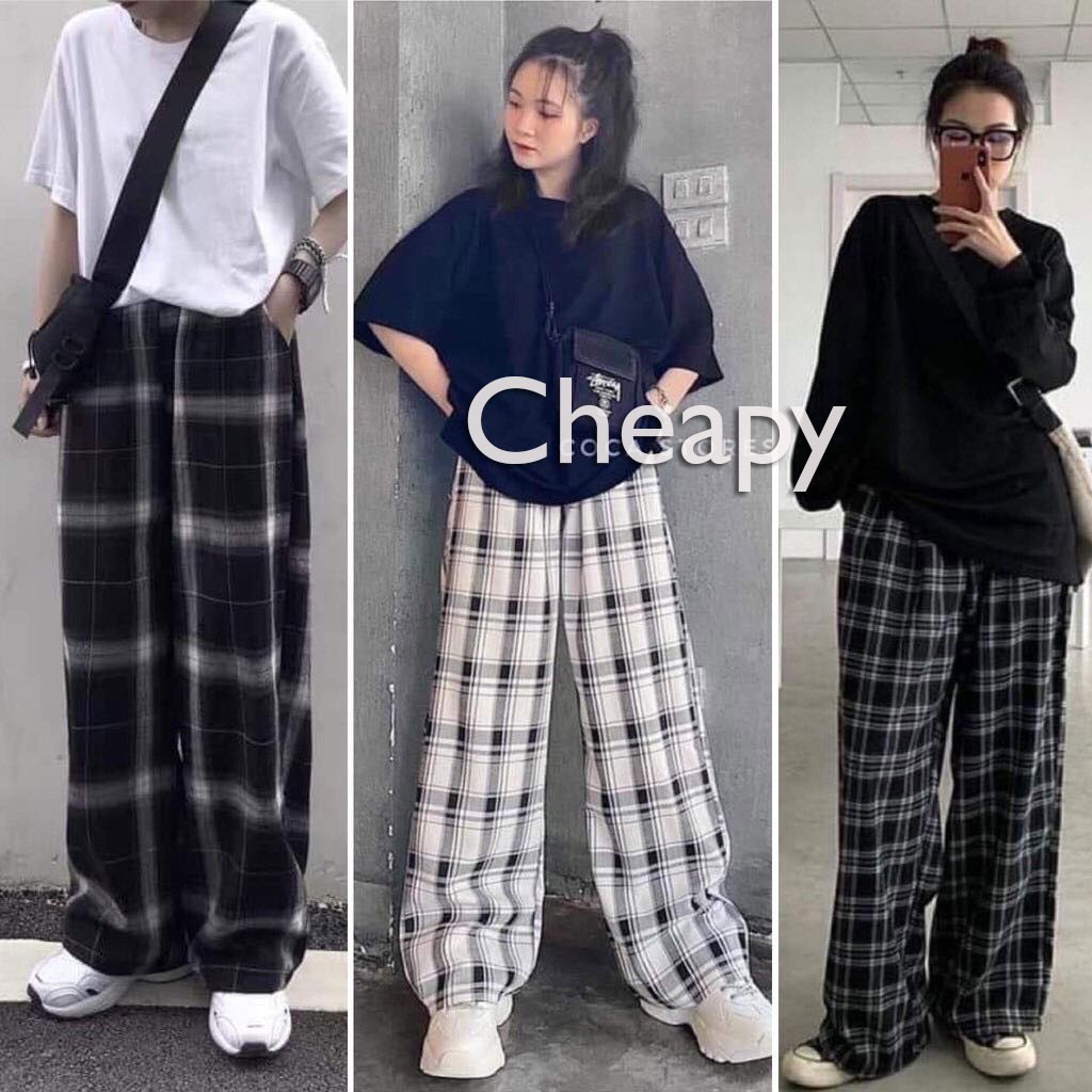 Quần CARO PANT unisex ống suông rộng cạp chun hack chân tôn dáng chất vải thô kẻ hàng có size 3 màu cực ngầu C32