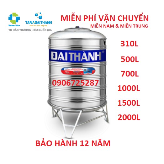 Bồn nước inox304 cao cấp Đại Thành 310lit - 3000 lít, Bh 12 năm