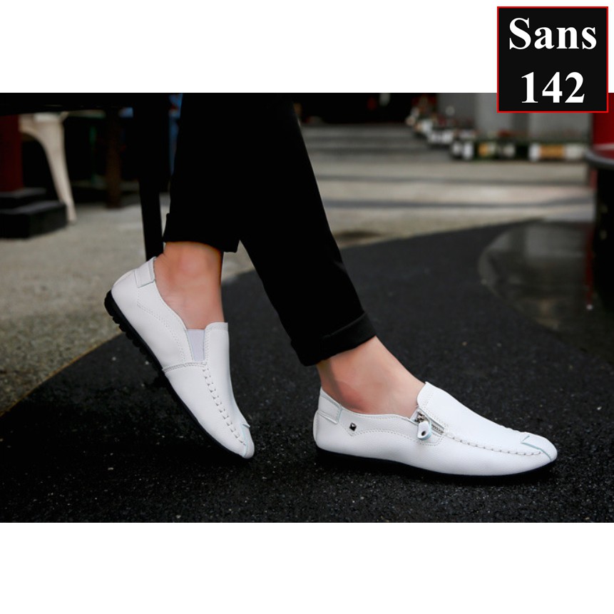 Giày mọi nam Sans142 giầy lười giá rẻ unisex trắng đen size 38 39 40 41 42 43 44