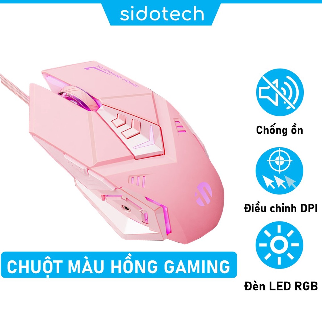 Chuột Máy Tính Màu Hồng Gaming Dễ Thương SIDOTECH Inphic W5P Tắt Âm Silent Chơi Game Cho Streamer 4000 DPI Siêu Nhạy