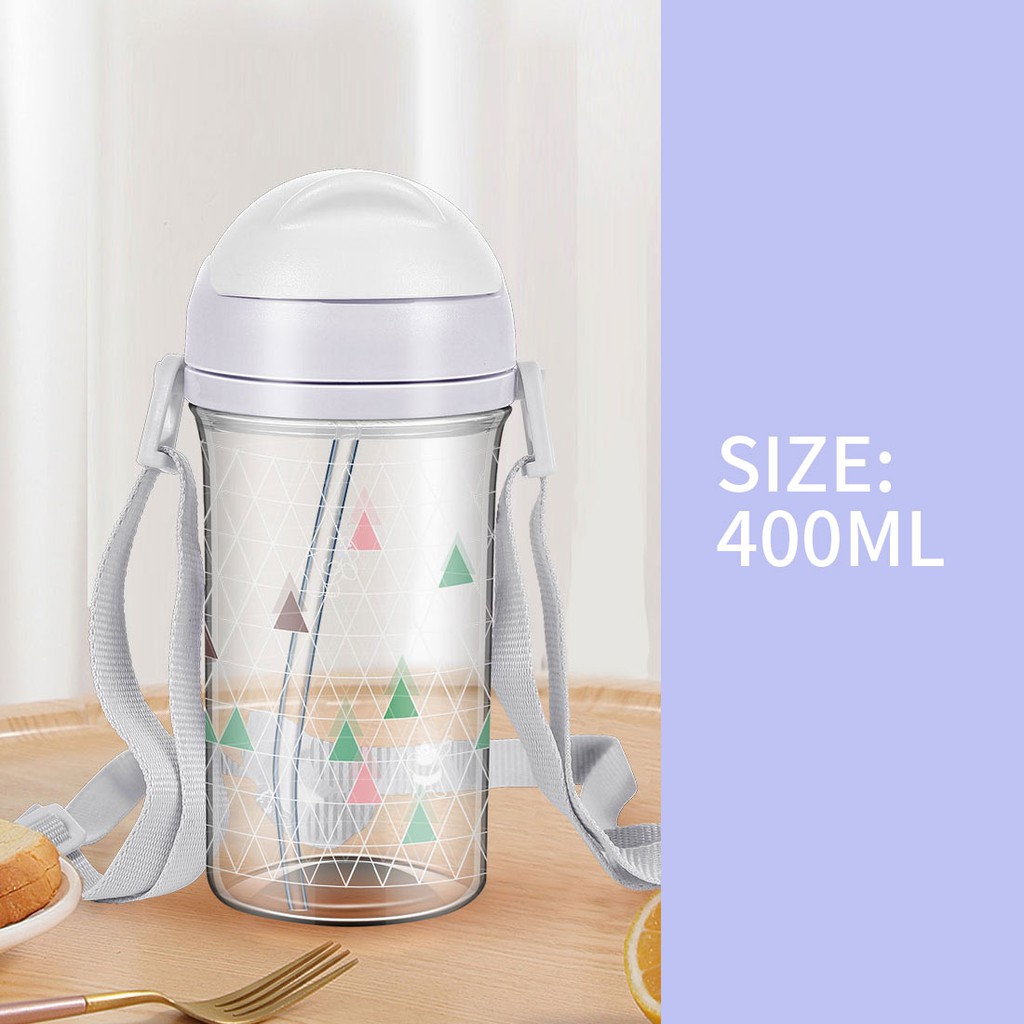 Bình nước Miniso We Bare Bears trong suốt in họa tiết có ống hút 400ml | BigBuy360 - bigbuy360.vn