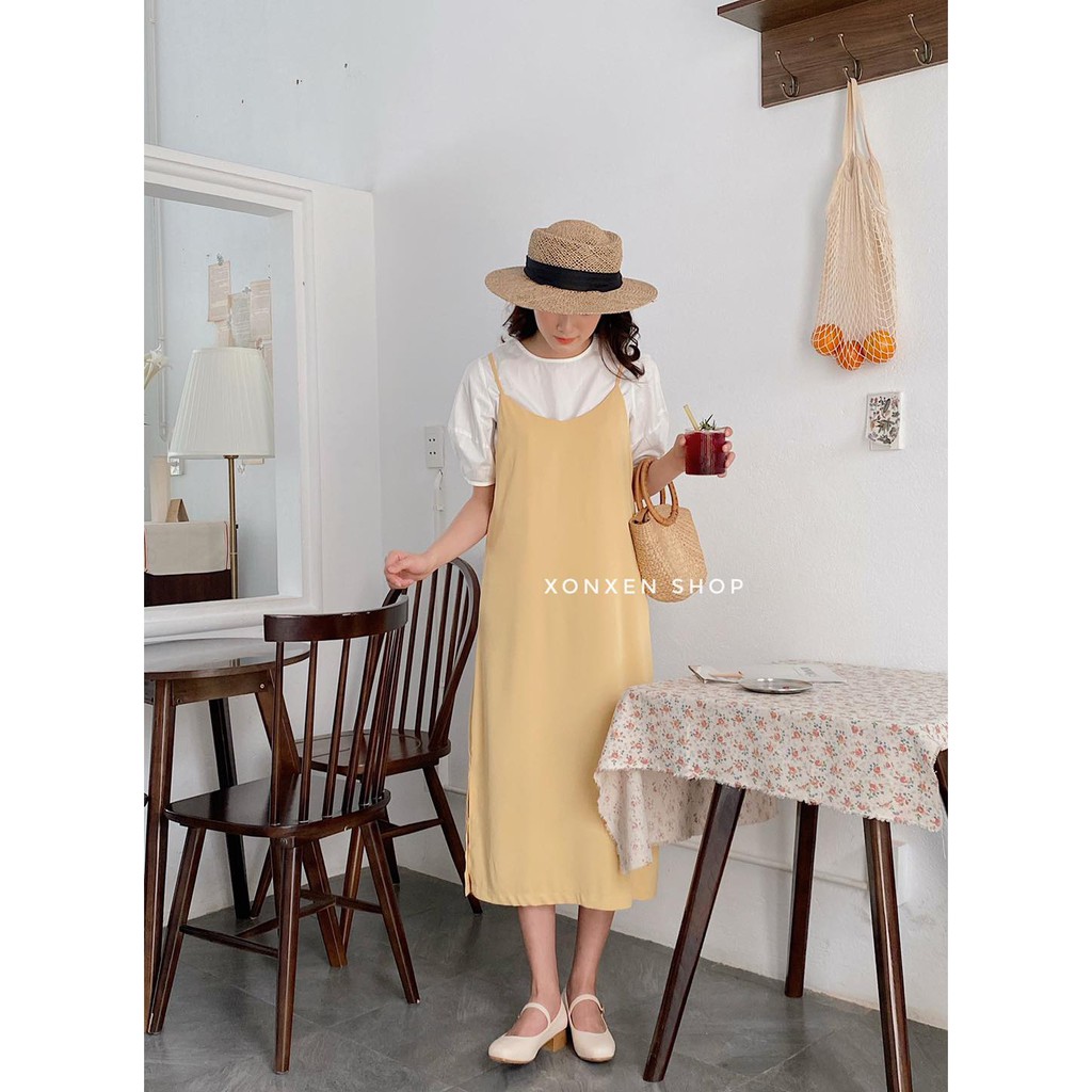 Yếm váy hai dây chất lụa mèm mịn dễ thương Xonxen shop free size mã 6851