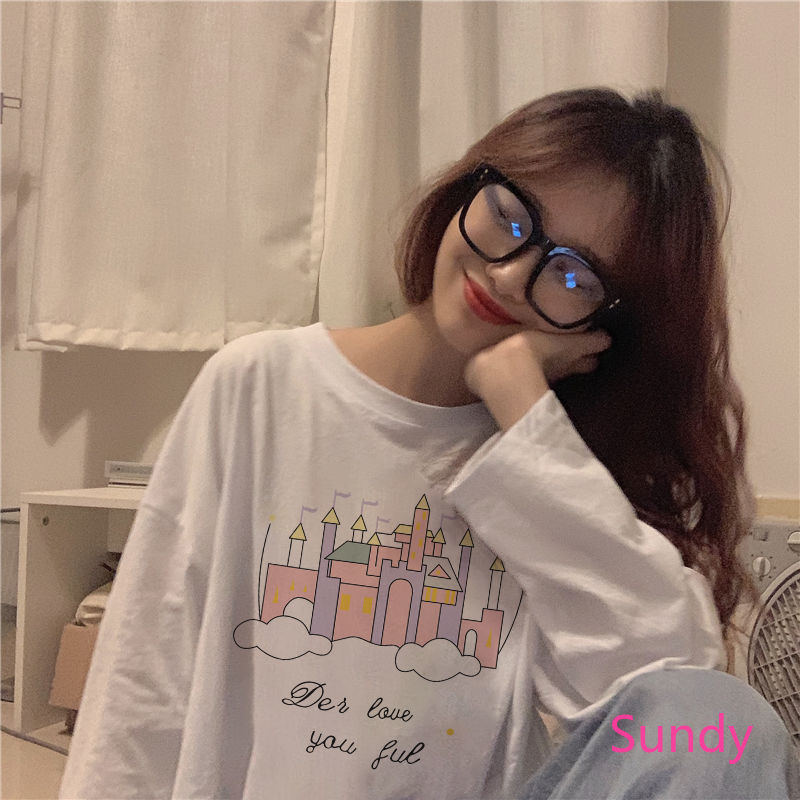 Áo croptop dáng rộng dài tay họa tiết hoạt hình đáng yêu dành cho bạn nữ | BigBuy360 - bigbuy360.vn