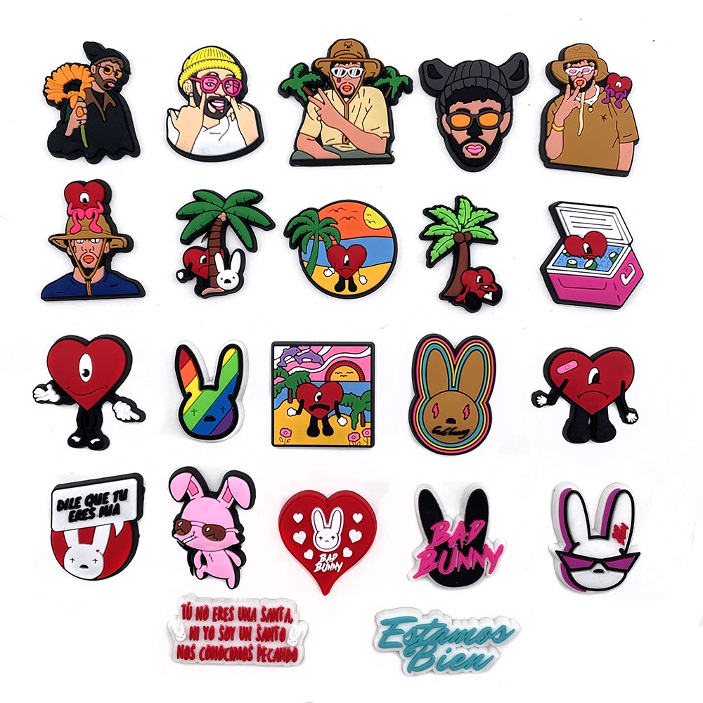 Hoạt hình 1pcs Jibbitz bad bunny Shoe Charms DIY Có thể tháo rời dép lê accessories Crocs Pin dễ thương decorate quà Giáng sinh 1000 Mẫu Cho Bạn Lựa Chọn