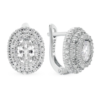 Bông tai bạc SUNLIGHT và mặt dây chuyền hình oval đính full đá earring_72757