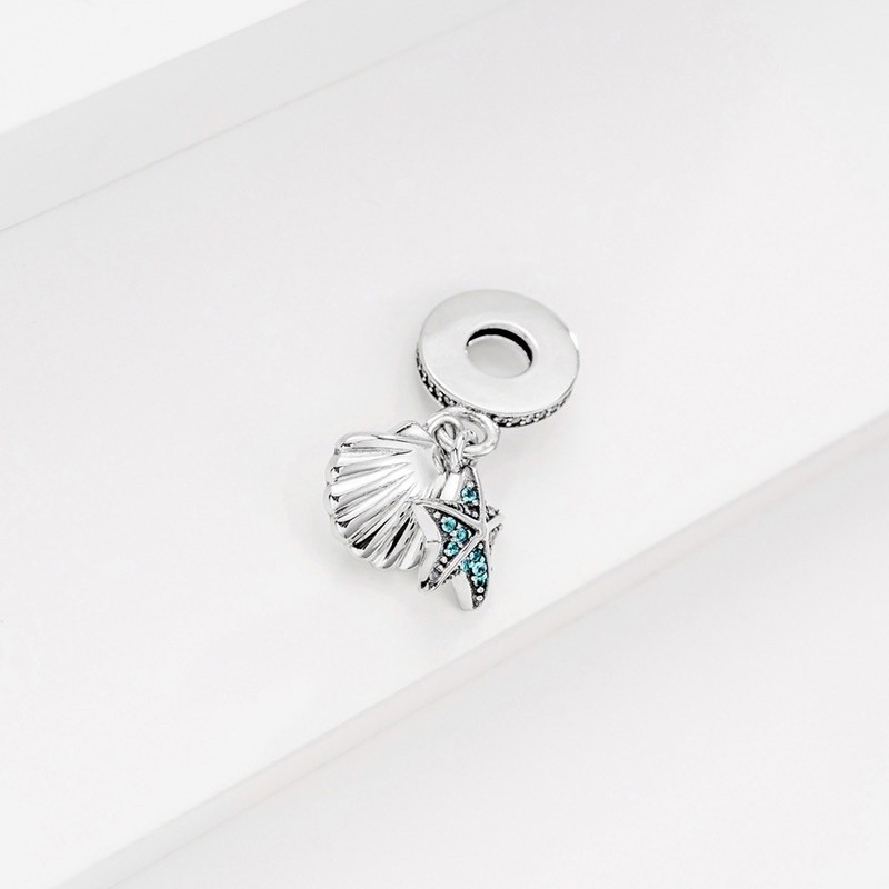 charm pan treo ốc sao biển đá xanh bạc s925