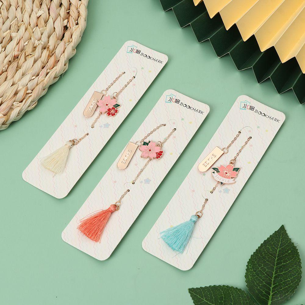 Gogoup Bookmark Trường Học / Văn Phòng Mặt Dây Chuyền Hình Hoa Anh Đào Tua Rua Đánh Dấu Vị Trí