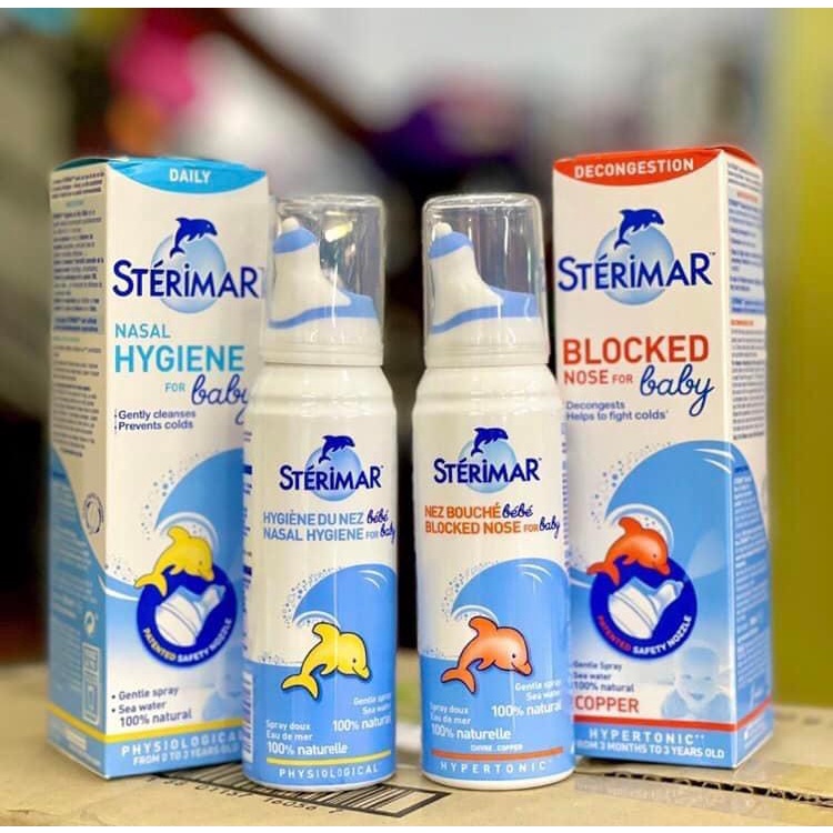 Xịt rửa mũi cá heo cam cho bé Sterimar 100ml, xịt mũi muối biển sâu Pháp - Monnie Kids