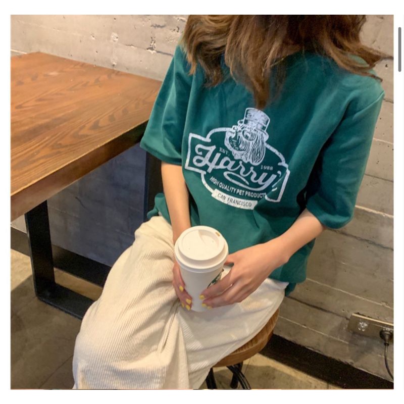 Áo thun tay lỡ unisex chú chó đội mũ