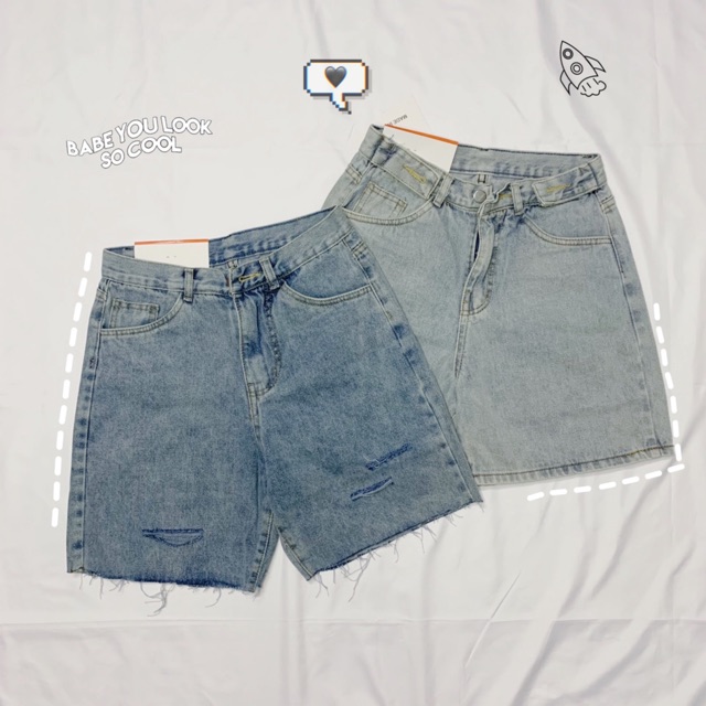 Quần short jeans rách unisex HOMIES phối tua rua gấu