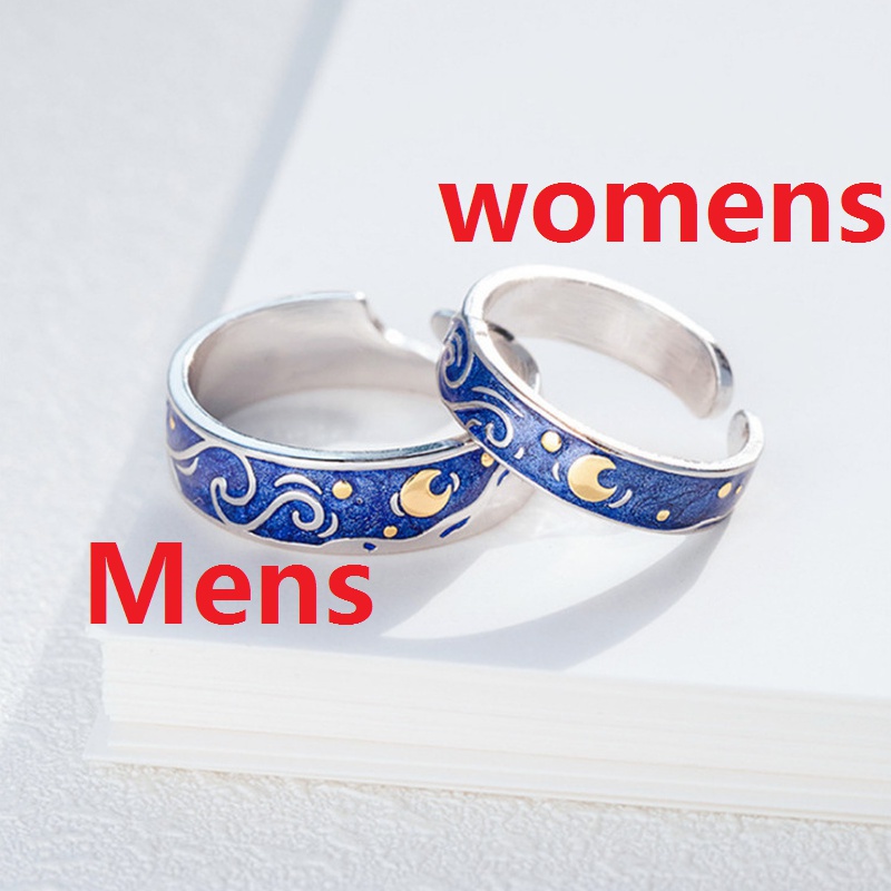 Nhẫn Họa Tiết Bầu Trời Đầy Sao Màu Xanh Dương Có Thể Điều Chỉnh Kích Thước Thời Trang Hàn Quốc