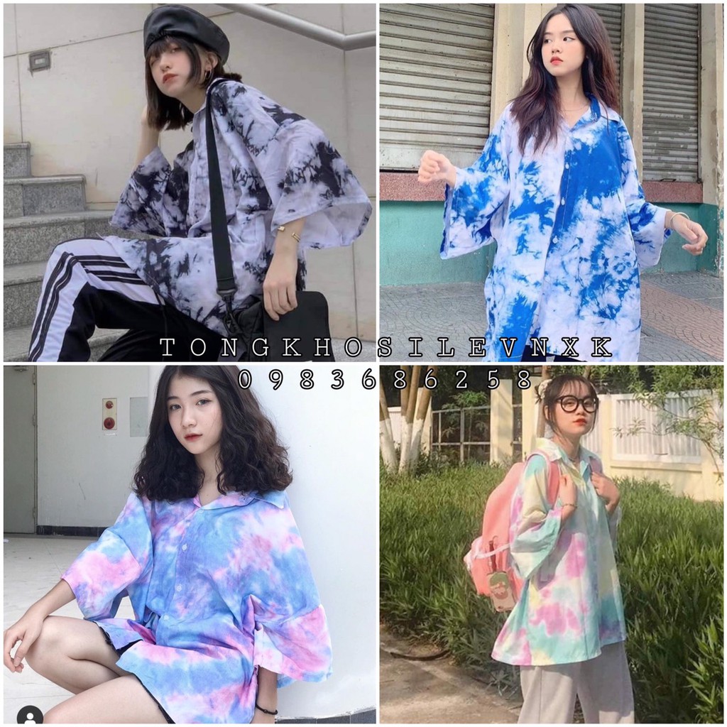 (Nhiều màu) ÁO SƠ MI TIE-DYE MÀU LOANG DARK STORM ULZZANG - ÁO SƠ MI LOANG 4 MÀU OVERSIZE FORM RỘNG