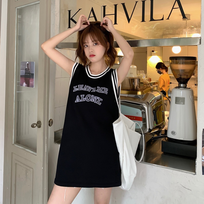 Áo dệt kim nữ ZHELIHANGFEI sát nách dáng rộng in chữ phong cách thể thao dễ phối đồ