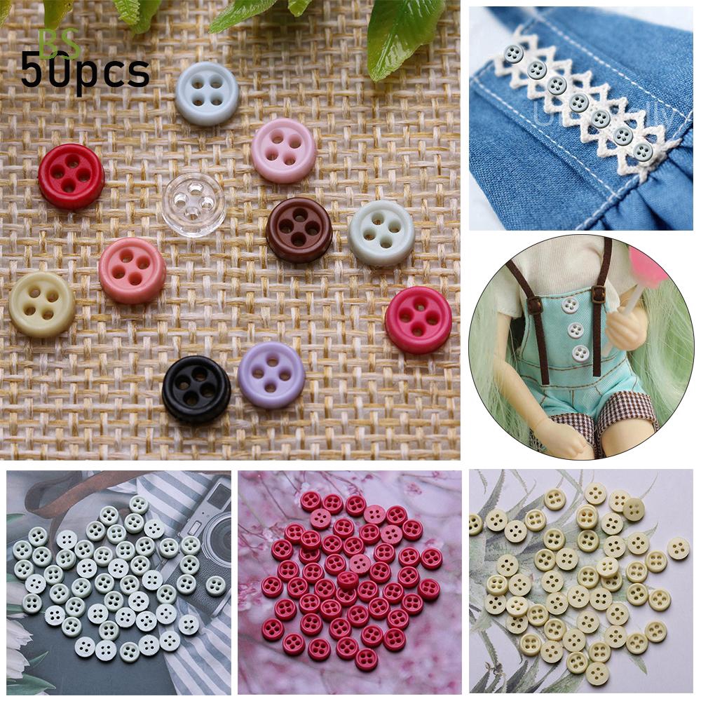 Set 50 Hạt Nút May Quần Áo Búp Bê Mini Màu Kẹo Dáng Tròn