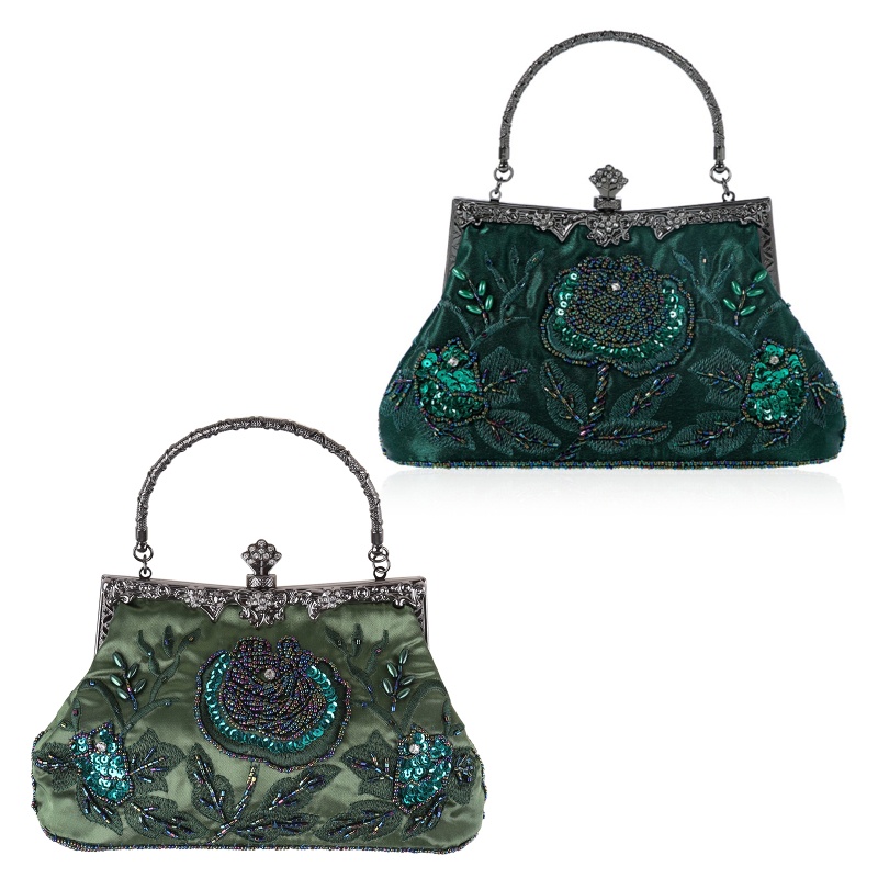 Ví Cầm Tay Đính Hạt Họa Tiết Hoa Phong Cách Vintage Dành Cho Nữ