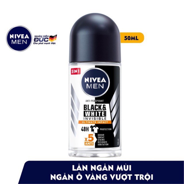 LĂN KHỬ MÙI CHỐNG Ố VÀNG ÁO NIVEA BLACK & WHITE INVISIBLE ANTI-PERSPIRANT 50ML